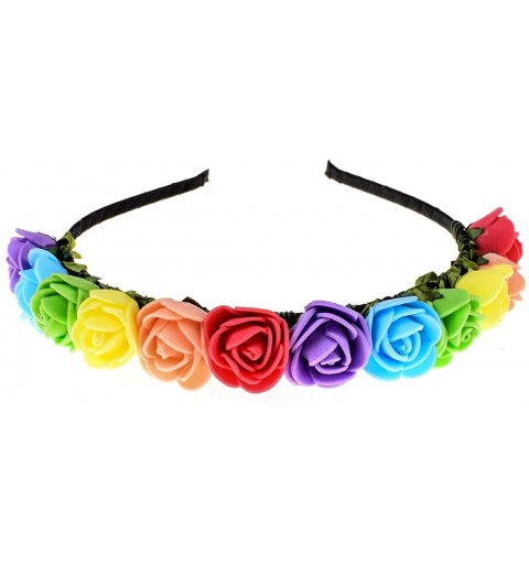 Headbands Boho Floral Crown Rose Flower Headband Hair Wreath - Rainbow - CX183W2KSE6 $17.44