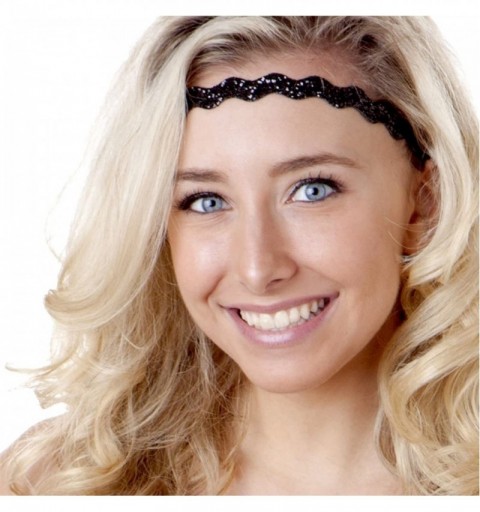 Headbands Women's Adjustable NO Slip Wave Bling Glitter Headband - Black & Gold Wave 2pk - C211MPODWF1 $10.71