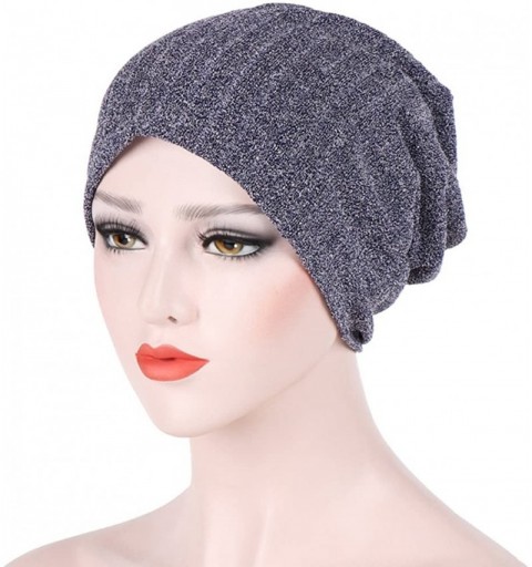 Berets Womens Scarf India Muslim Stretch Turban Hat Hair Pure Color Loss Head Wrap - Navy - C618IE3Q565 $6.64