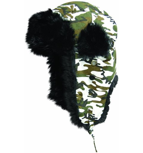 Bomber Hats Trooper Ear Flap Cap w/Faux Fur Lining Hat - White Camo Black Fur - C511HIZL655 $12.33