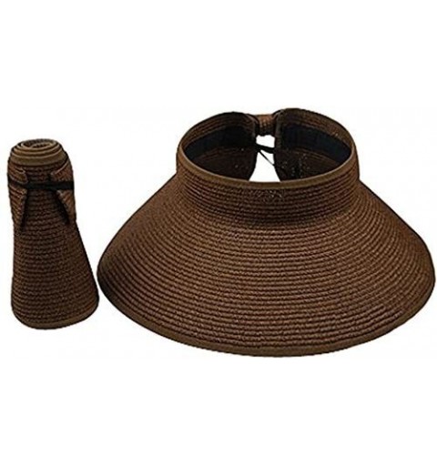 Sun Hats Women's Wide Brim Roll-up Straw Anti-UV Sun Vison Floppy Beach Straw Sun Hat - Brown - CE1840OYHCD $14.09