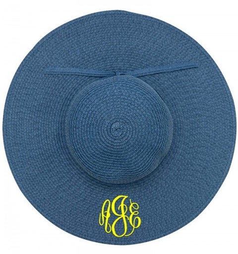 Sun Hats Personalized Womens Wide Brim Floppy Sun Beach Pool Hat - Denim - CU18ORQ4RL7 $26.25