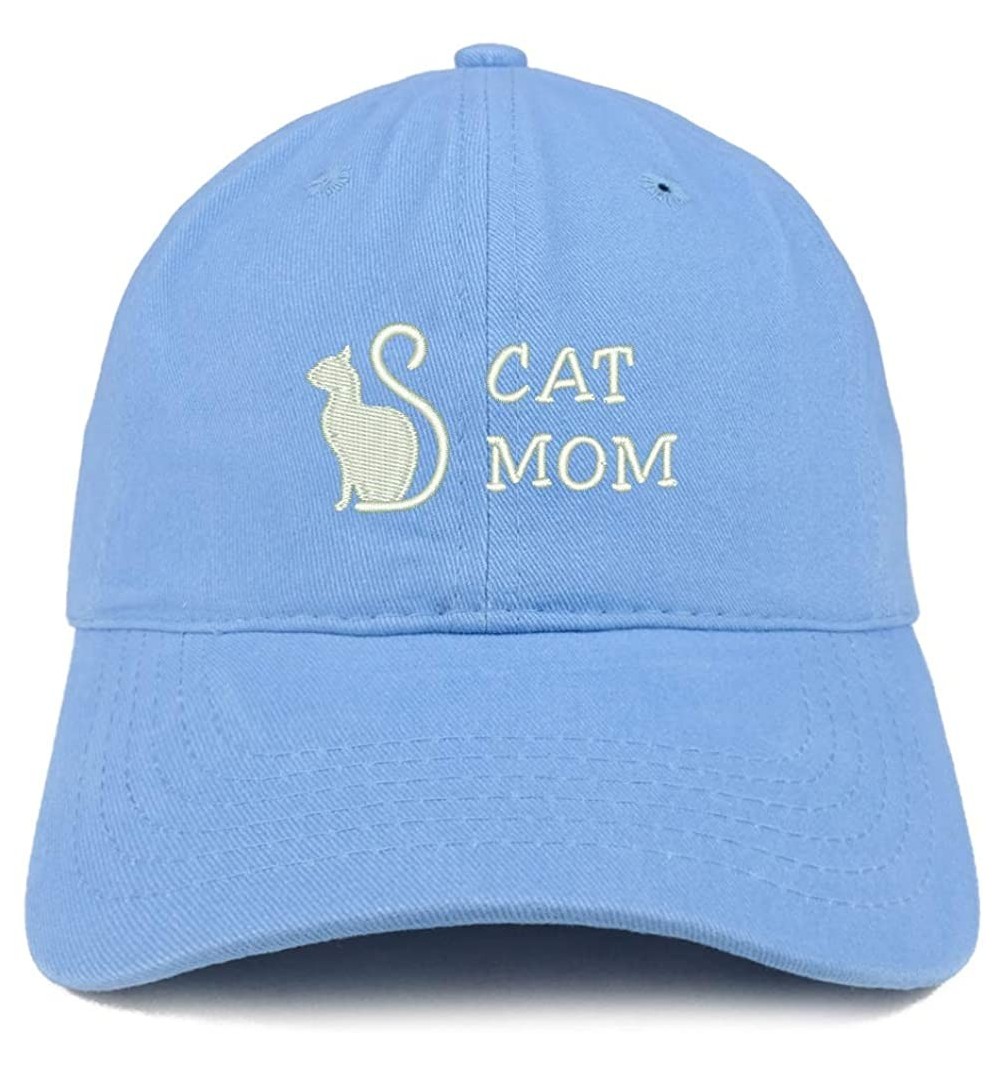 Baseball Caps Cat Mom Text Embroidered Unstructured Cotton Dad Hat - Carolina Blue - CH18S852GEL $15.30