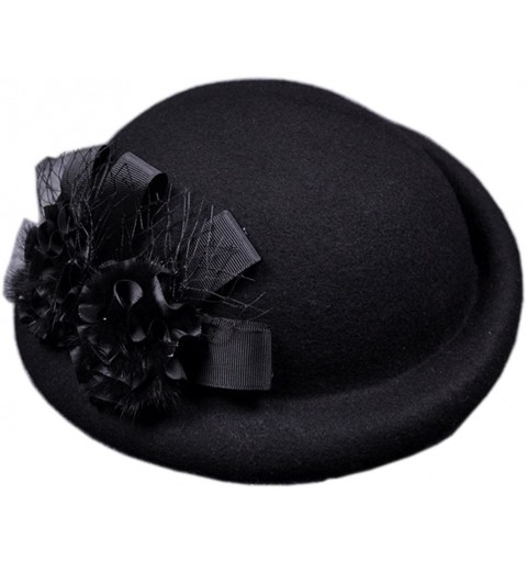 Skullies & Beanies Womens 100% Wool Veil Flower Pillbox Hat Winter Hat Crimping Beanie Hat - Black - CA1877632EL $24.29