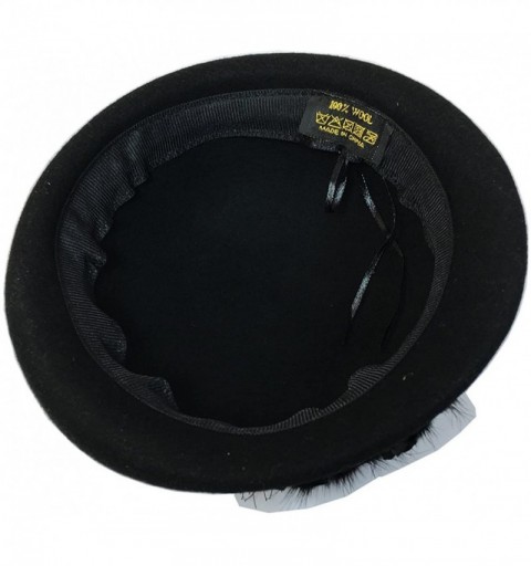 Skullies & Beanies Womens 100% Wool Veil Flower Pillbox Hat Winter Hat Crimping Beanie Hat - Black - CA1877632EL $24.29