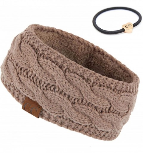 Cold Weather Headbands Winter Fuzzy Fleece Lined Thick Knitted Headband Headwrap Earwarmer(HW-20)(HW-33) - Taupe (With Ponyta...