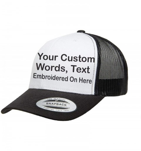 Baseball Caps Custom Trucker Hat Yupoong 6606 Embroidered Your Own Text Curved Bill Snapback - White Front/Black - C818N73AMT...