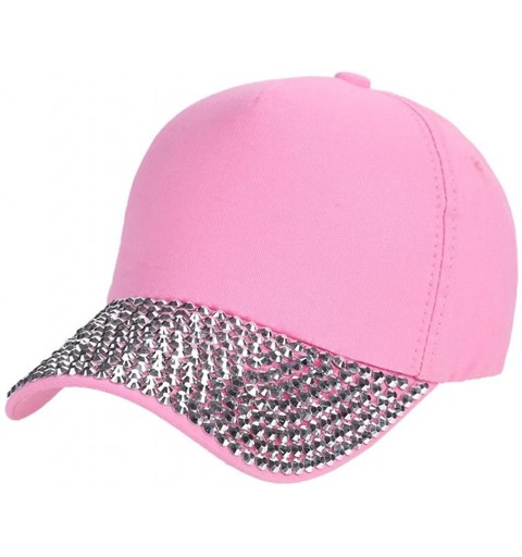 Baseball Caps Womens Hipster Bling Studded Rhinestone Baseball Cap Snapback Hat Hip Pop Dance Caps Summer Sun Hat - Pink - CM...