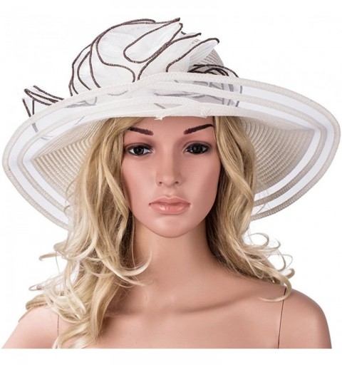 Sun Hats Womens Church Wedding Kentucky Derby Wide Brim Straw Summer Beach Hat A115 - White - C212GY021JJ $19.19