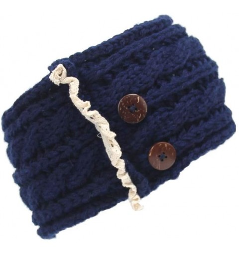 Cold Weather Headbands Winter Warm Button Headband Women Wool Knit Crochet Twist Hair Band Sport Headwrap Ear Warmer - Navy B...