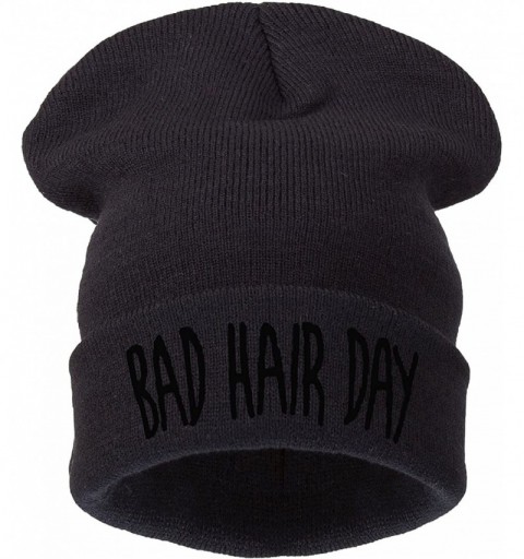Skullies & Beanies Beanie Hat Women Men Winter Warm Black Bad Hair Day Oversized - Bhd Black Black - CG11I5X3RK1 $9.55