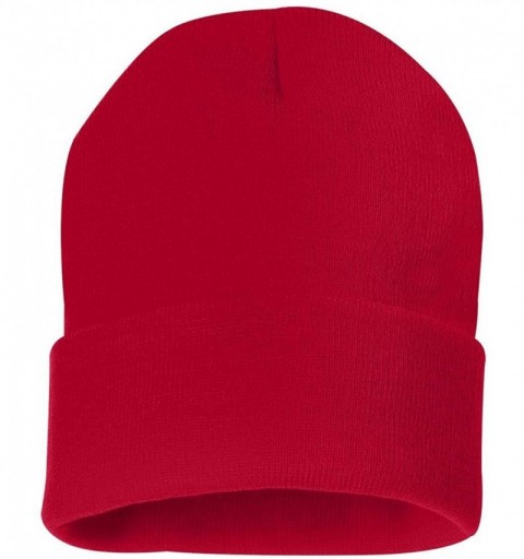 Skullies & Beanies SP12 - 12 Inch Solid Knit Beanie - Red - C91180CJQKR $7.04