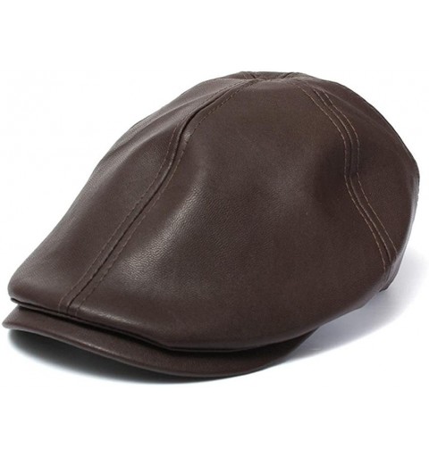 Sun Hats Unisex Vintage Leather Beret Cap Peaked Hat Newsboy Sunscreen - Coffee - C912FK0Q58H $7.69