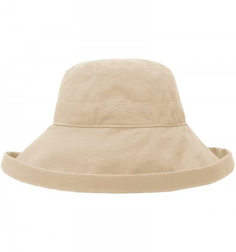 Sun Hats Women's Summer Cotton Wide Fold-Up Brim Beach Sun Hat - Khaki - CC12NAEW7HD $12.88
