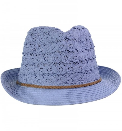 Fedoras Children's Brown Braided Trim Spring Summer Cotton Lace Vented Fedora Hat - Denim - C517YQ55G7O $9.03