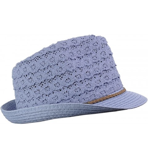 Fedoras Children's Brown Braided Trim Spring Summer Cotton Lace Vented Fedora Hat - Denim - C517YQ55G7O $9.03