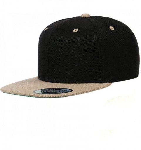 Baseball Caps Blank Adjustable Flat Bill Plain Snapback Hats Caps - Black/Khaki - CM126059AUZ $8.43