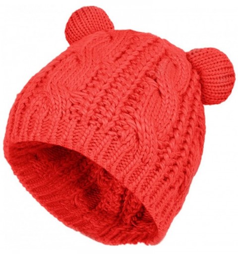 Skullies & Beanies Cute Knitted Bear Ear Beanie Women Winter Hat Warmer Cap - Red - CS188C3W0II $10.65