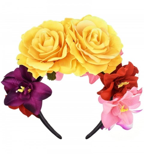 Headbands Day of The Dead Headband Costume Rose Flower Crown Mexican Headpiece BC40 - Mexican Festival Crown Yelllow - CT18E0...