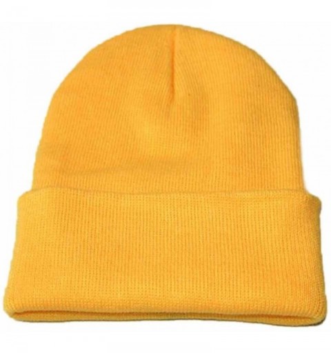 Newsboy Caps Unisex Solid Slouchy Knitting Beanie Warm Cap Ski Hat - Yellow - C018EM5DOZN $9.86