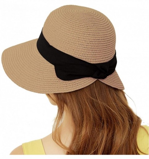 Sun Hats Woman Summer Beach Hat Straw Panama Sun Hats for Women Outdoor Cap - Khaki - CY18R92DEKQ $12.32