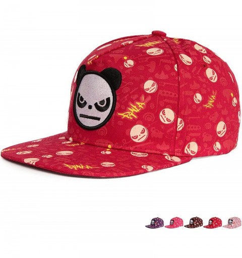 Baseball Caps Unisex Casual Flat Bill Brim Hat Hip Hop Visor Cap Embroidery Panda - Red - CR11YTH1Z47 $13.83