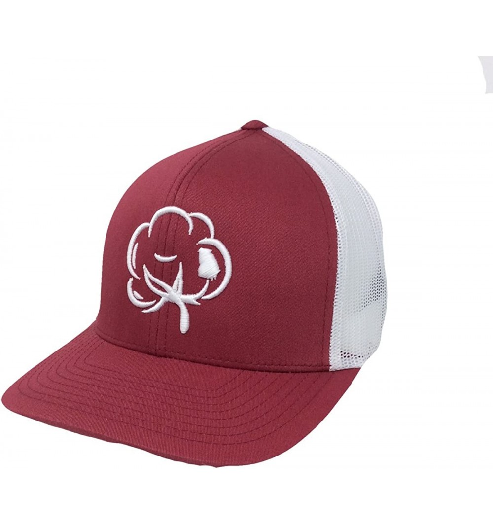 Baseball Caps Georgia State Pride Cotton Boll Trucker Mesh Hat - Garnet Red With White Mesh - C2187KL9RZ5 $17.39