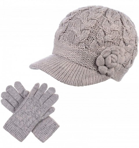 Newsboy Caps Women's Winter Fleece Lined Elegant Flower Cable Knit Newsboy Cabbie Hat - CJ198D0D42W $32.22