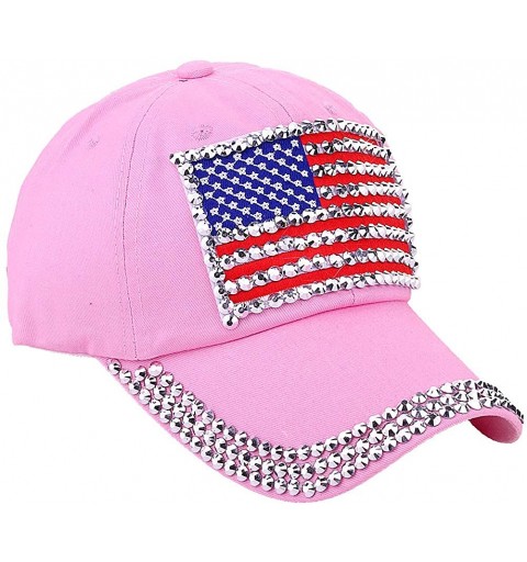 Baseball Caps USA Bling Baseball Cap Sparkle American Flag Hat for Men Women Hip Hop Caps - Pink - CT18U9EI32R $11.14