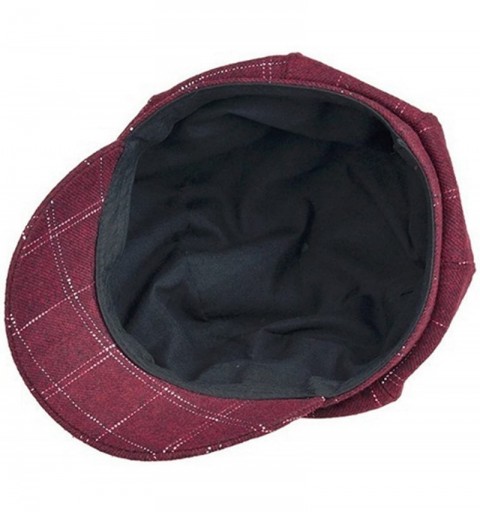 Berets Women's Soft Classic Plaid Wool Blend Peaked Beret Cap Newsboy Flat Caps - Wine Red - CJ12M5AU5B7 $10.44