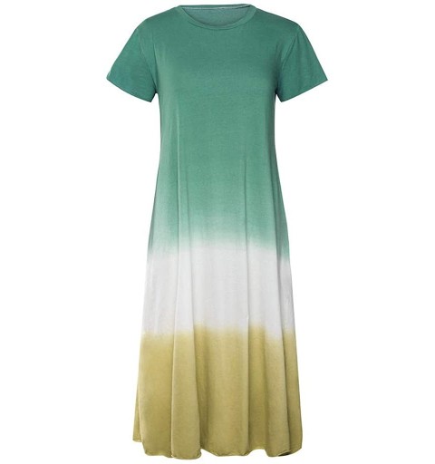 Rain Hats Womens Gradient Color Block Maxi Dress- Patchwork Fall Loose Dress - 3 Green - C918UXT79R2 $11.39