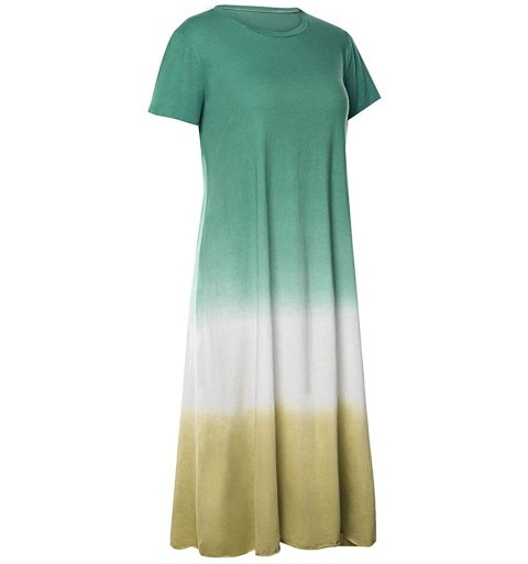 Rain Hats Womens Gradient Color Block Maxi Dress- Patchwork Fall Loose Dress - 3 Green - C918UXT79R2 $11.39