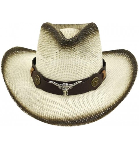 Cowboy Hats Hats Foldable Western Cowboy Leather - Coffee - C118WHLDTYO $8.74