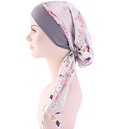 Skullies & Beanies Women Vintage Silky Turbans Bonnet Elastic Wide Band Multifunction Printing Hat Chemo Hair Loss Cap - Grey...