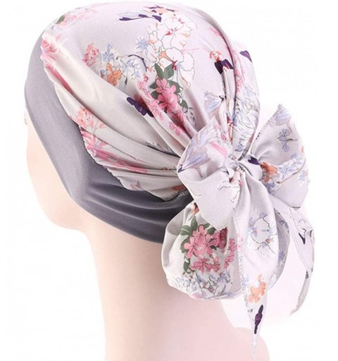 Skullies & Beanies Women Vintage Silky Turbans Bonnet Elastic Wide Band Multifunction Printing Hat Chemo Hair Loss Cap - Grey...