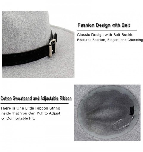 Fedoras Classic Wool Fedora Hats Wide Brim Belt Buckle for Women & Men - Y-light Grey - CP192ATYO9D $15.04