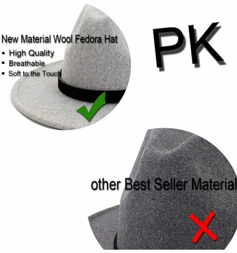 Fedoras Classic Wool Fedora Hats Wide Brim Belt Buckle for Women & Men - Y-light Grey - CP192ATYO9D $15.04