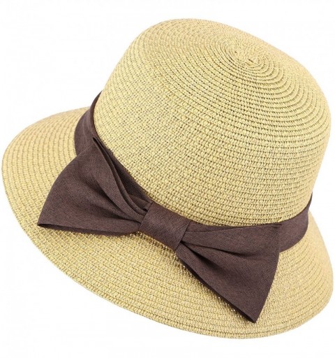 Sun Hats Women's Foldable/Packable Wide Brim Braided Straw Sunhat w/Large Decorative Bow - Nature - CJ18C3EIT08 $15.40