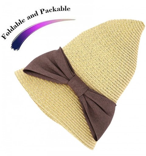Sun Hats Women's Foldable/Packable Wide Brim Braided Straw Sunhat w/Large Decorative Bow - Nature - CJ18C3EIT08 $15.40