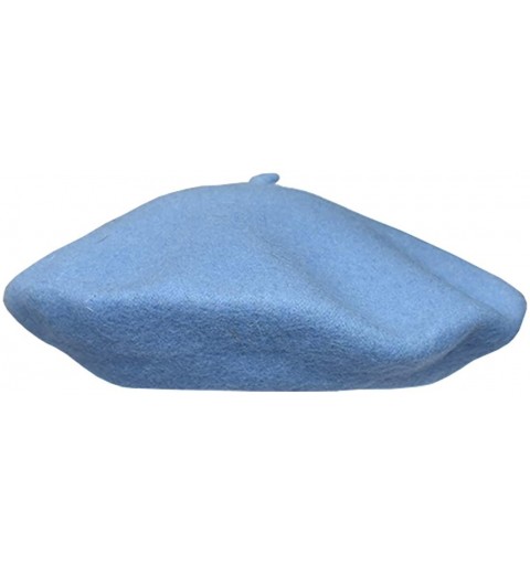 Berets Women's Wool Solid Color Classic French Beret Beanie Hat - Sky Blue - CZ12LCO1T0J $10.64