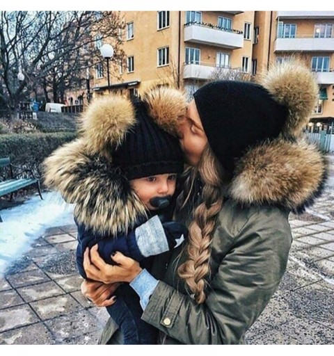 Skullies & Beanies Adults Children Double Fur Winter Casual Warm Cute Knitted Beanie Hats Hats & Caps - Black - CW18ADTH864 $...