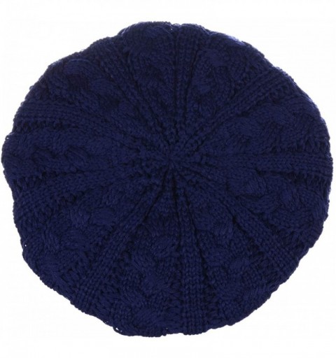 Berets Women's Warm Soft Plain Color Urban Boho Slouch Winter Cable Knitted Beret Hat Skull Hat - Navy - C01936E7SCO $15.10