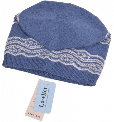 Berets Womens Wool Crochet Rhinestone Beanie Beret Warm Winter Lace Trim Hat T269 - Blue - CU1867CEH72 $10.57