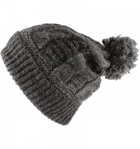 Berets Multi Color Pom Pom Crochet Thick Knit Slouchy Beanie Beret Winter Ski Hat - Gradation Charcoal - C112C3JBB6J $14.14