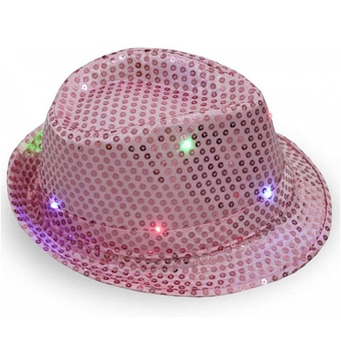 Fedoras Unisex Sequin Panama Hat Short Brim Sun Hat Suitable for Party and Club- Light up The Night - Pink - C018R6EQASX $27.06