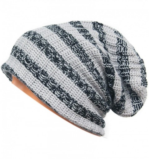 Skullies & Beanies Unisex Beanie Hat Slouchy Knit Cap Skullcap Stripe Baggy Style 1009 - Lightgrey - CX128MYZGPL $10.82
