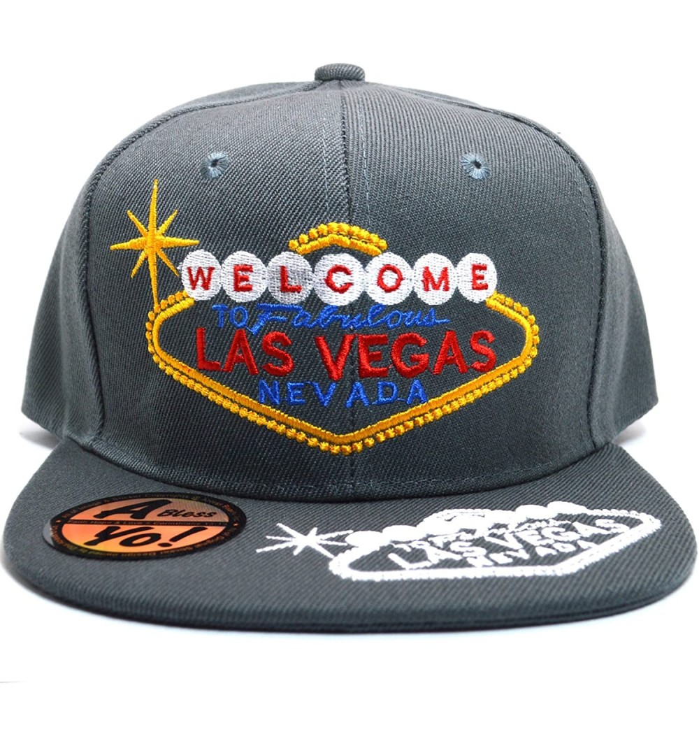 Baseball Caps Welcome Las Vegas Logo Embroidered Flat Bill Baseball Snapback Cap AYO1215 - Grey - C318EGCUEO0 $14.10