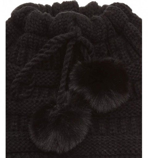 Skullies & Beanies Women's Ponytail Messy Bun Beanie Ribbed Knit Hat Cap with Adjustable Pom Pom String (2 Pack - Black & Gre...