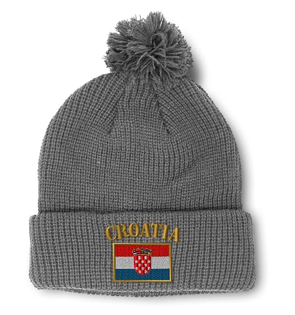 Skullies & Beanies Winter Pom Pom Beanie for Men & Women Croatia Flag Embroidery Skull Cap Hat - Light Grey - CH18ZH854SY $13.86