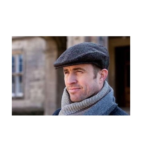 Newsboy Caps Irish Cap Wool Tweed Charcoal Herringbone Made in Ireland - CG11WHLB3Y9 $51.68